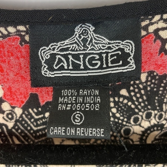 ANGIE Black Cream Tassel Rayon Long Sleeve Tunic Blouse Small - Picture 4 of 9